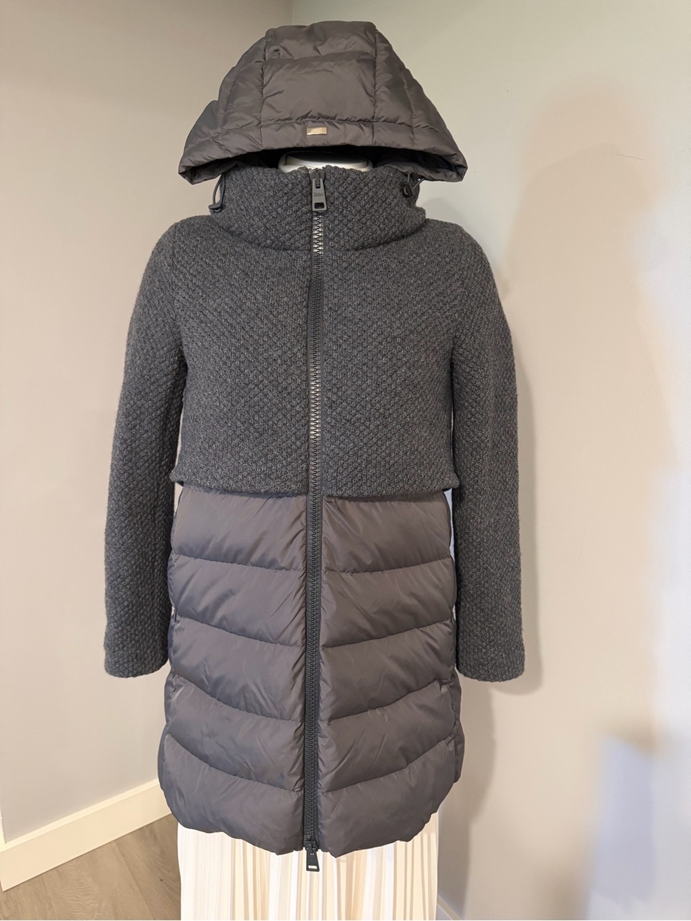 Herno Two-Tone Charcoal Quilted & Knit Puffer Coat